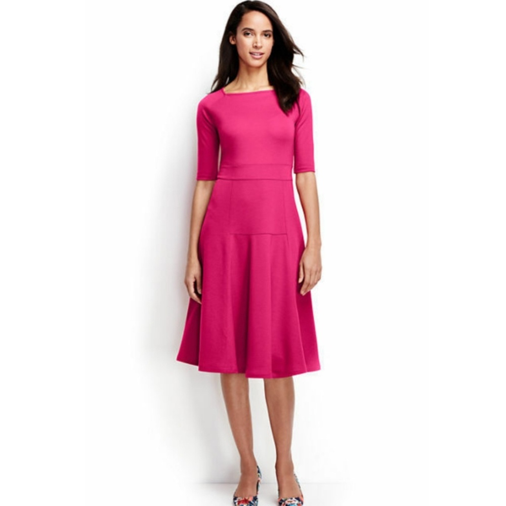 Lands' End Elbow Sleeve Ponte Flounce Skirt Dress
